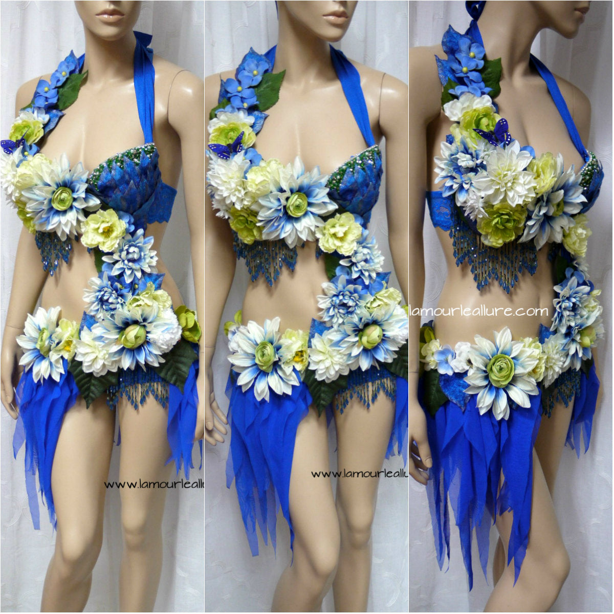 Green and Blue Spring Fairy Monokini Dance Costume Rave Bra Halloween