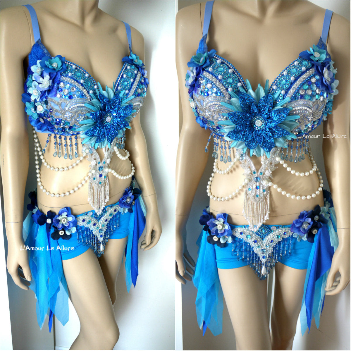 Turquoise Glitter Pearl Water Fairy Bra and Bottom Costume