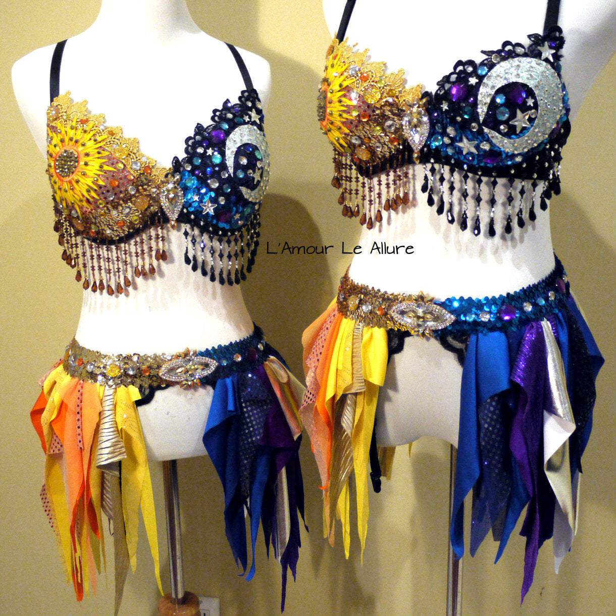 Galaxy Sun and Moon Rave Bra and Garter Belt Dance Halloween Costume