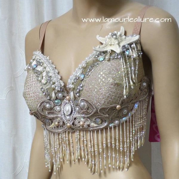 Cream White Iridescent Mermaid Bra Top