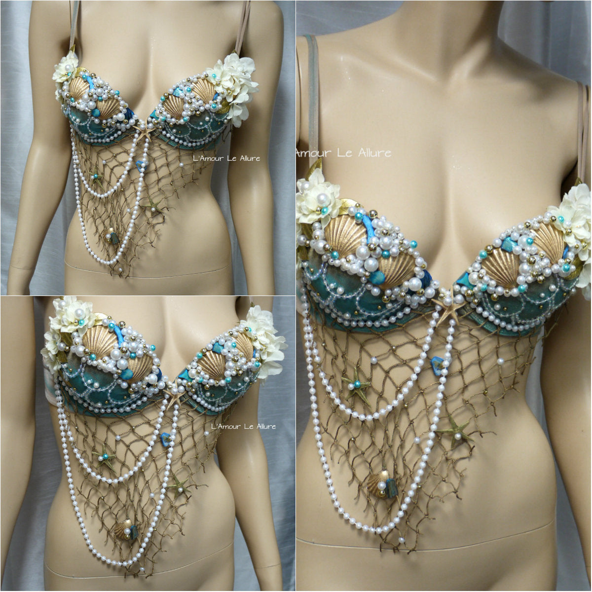 Delicate Dripping in Gold Turquoise Mermaid Bra Top