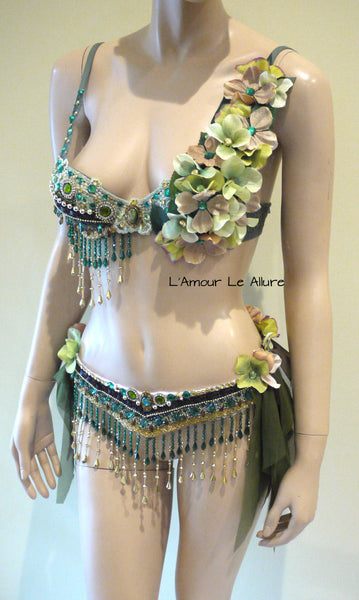 Woodland Green Gypsy Forest Fairy Cosplay Dance Costume Rave Bra Halloween