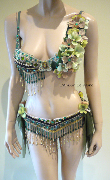 Woodland Green Gypsy Forest Fairy Cosplay Dance Costume Rave Bra Halloween