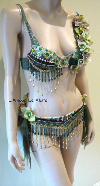 Woodland Green Gypsy Forest Fairy Cosplay Dance Costume Rave Bra Halloween