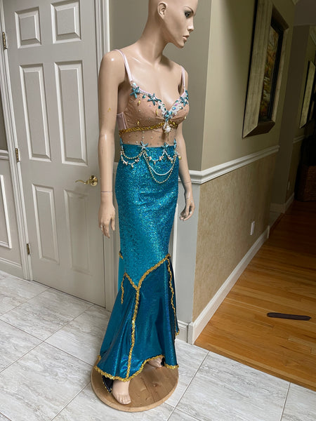 Turquoise Mermaid Bra and Tail Dress